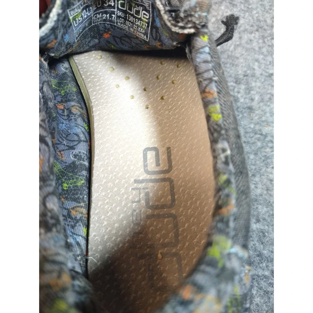Hey Dude Wally Loafers Kids Size 2 Charcoal Grey Canvas Speckled Sole Slip On